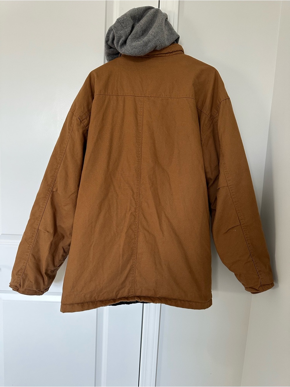 Wrangler Workwear Men’s 2XL Canvas Shirt Jacket | Hooded Brown Duck Work Coat - Picture 9 of 10